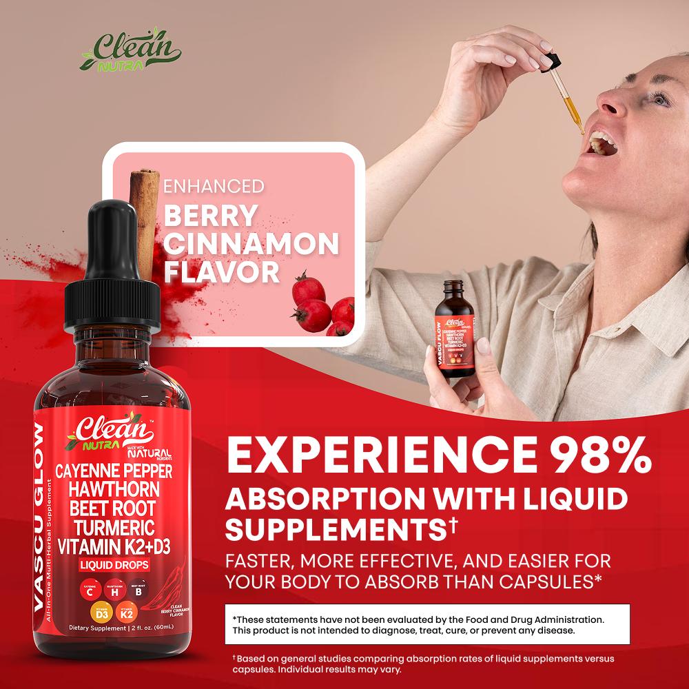 Clean Nutra Vascu Glow Liquid  - Vitamin D3 K2 Drop reseña y precio